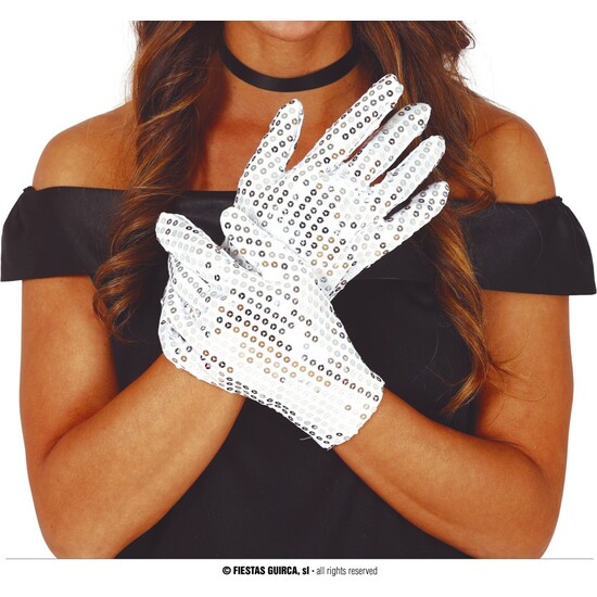 GUANTES LENTEJUELAS PLATA 22 CMS. H.Q. image 0