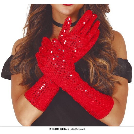 GUANTES LENTEJUELAS ROJOS 39 CMS. H.Q. image 0