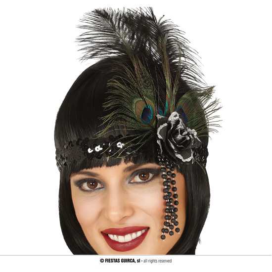CINTA LENTEJUELAS NEGRA CON PLUMAS image 0