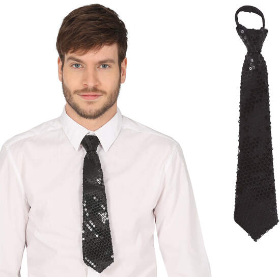 CORBATA LENTEJUELAS NEGRA 35 CMS. image 0