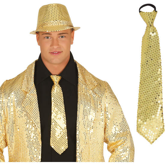 CORBATA LENTEJUELAS ORO 35 CMS. image 0