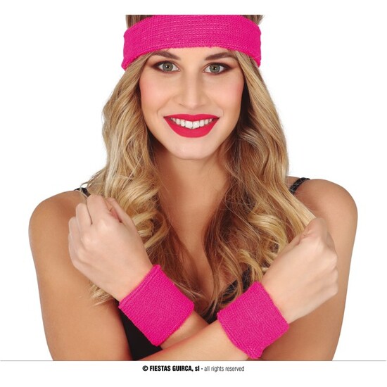 CONJUNTO 2 MUÑEQUERAS Y CINTA ROSA image 0