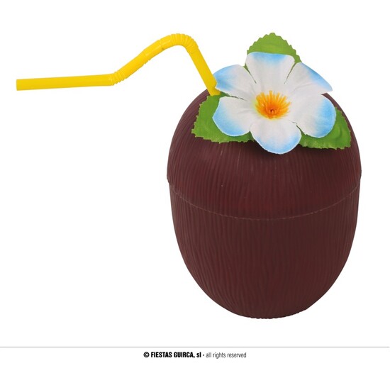 VASO COCO CON PAJITA Y FLOR, 16 CMS image 0