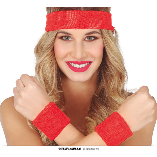 CONJUNTO 2 MUÑEQUERAS Y CINTA ROJO image 0