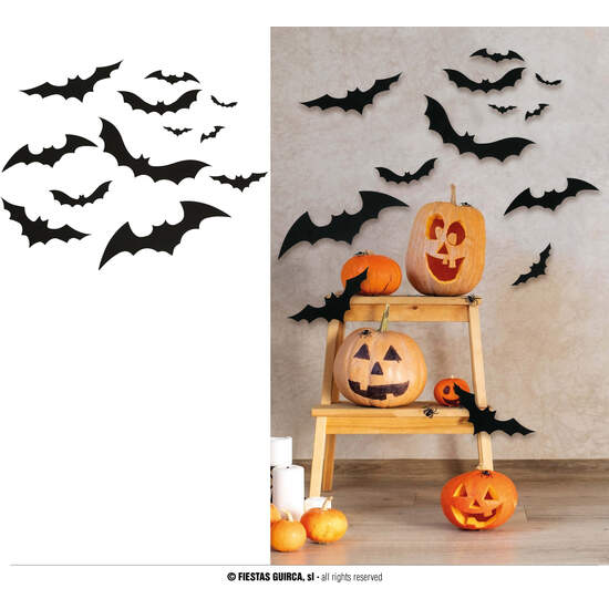 12 SILUETAS NEGRAS MURCIELAGO 10 A 30 CMS, PVC image 0