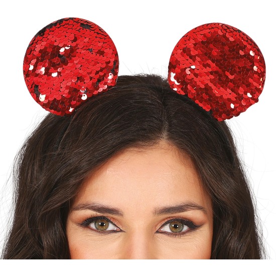 DIADEMA RATON LENTEJUELAS ROJAS, ADULTA image 0