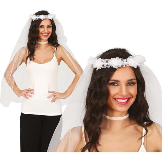 VELO NOVIA CON CORONA DE FLORES, ADULTA image 0