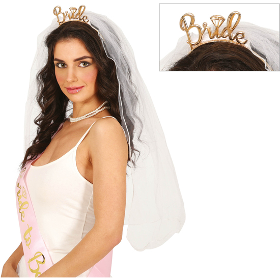 VELO NOVIA CON DIADEMA PLASTICO BRIDE, ADULTA image 0