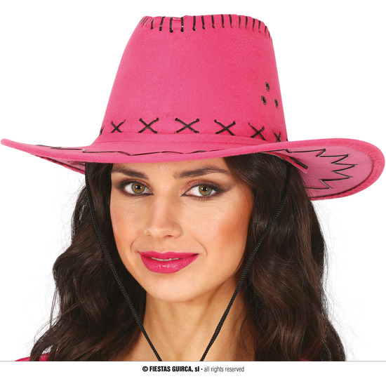 SOMBRERO VAQUERO SIMIL-PIEL, FUCSIA, ADULTO image 0