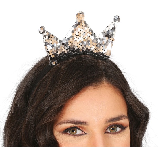 DIADEMA LENTEJUELAS CORONA PLATA, ADULTA image 0