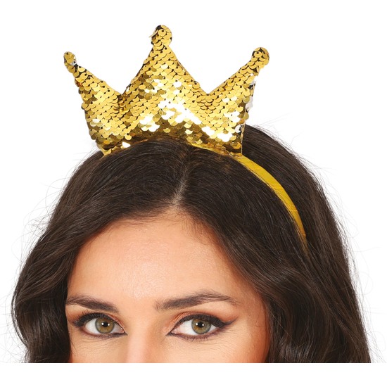 DIADEMA LENTEJUELAS CORONA ORO, ADULTA image 0