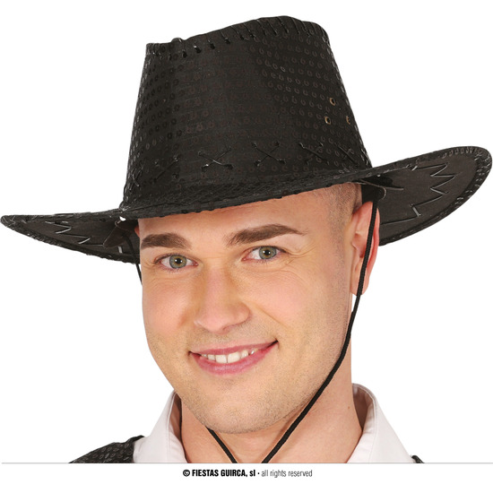 SOMBRERO VAQUERO LENTEJUELAS NEGRO, ADULTO image 0