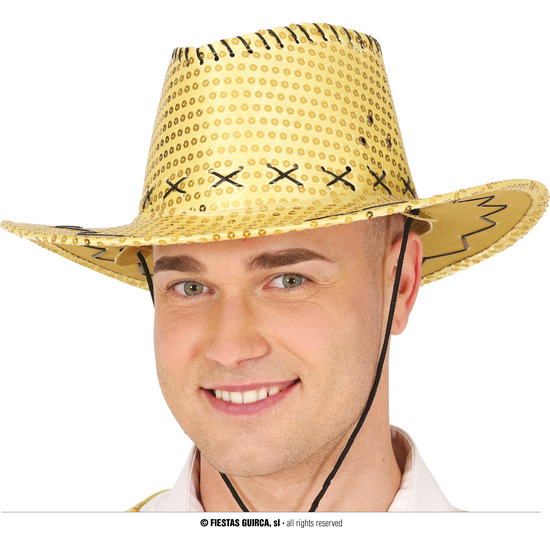 SOMBRERO VAQUERO LENTEJUELAS ORO, ADULTO image 0