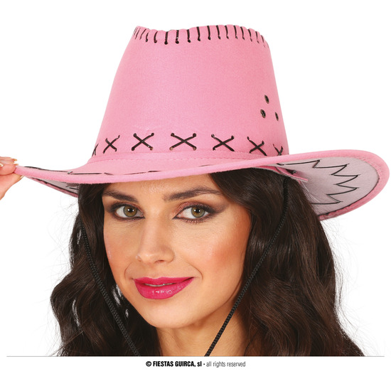 SOMBRERO VAQUERO SIMIL-PIEL, ROSA, ADULTO image 0