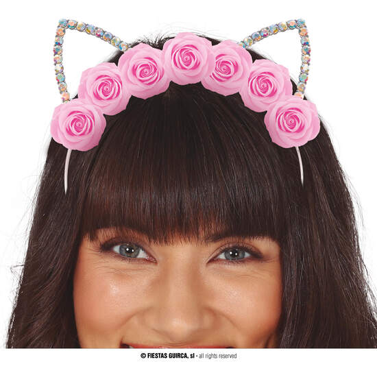 DIADEMA GATA CON FLORES METALICA, ADULTA image 0