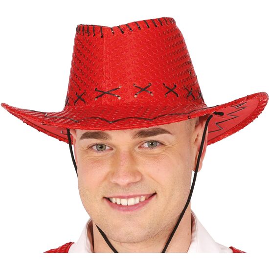 SOMBRERO VAQUERO LENTEJUELAS ROJO, ADULTO image 0