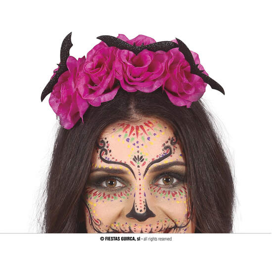 DIADEMA CON MURCIELAGOS Y FLORES LILA image 0