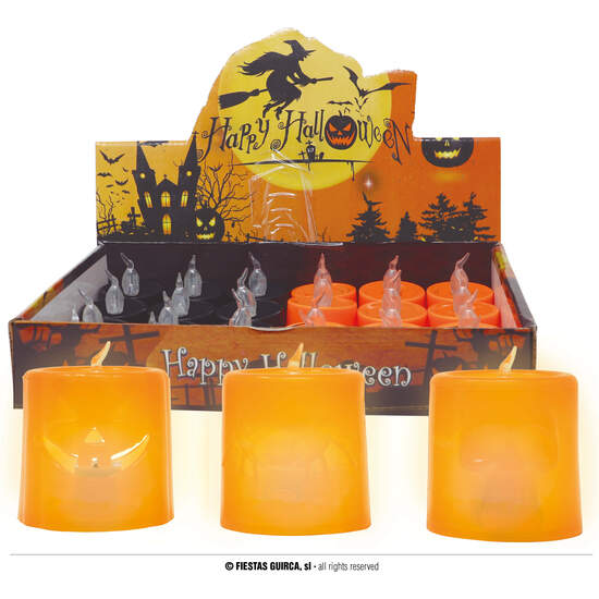 CAJA 12 VELAS NARANJA Y NEGRA CON LUZ, 4.5X4.5CMS image 0