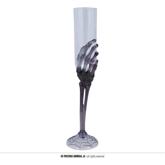 COPA CHAMPAGNE TRANSP., MANO ESQUELETO NEGRA 25 CM image 0