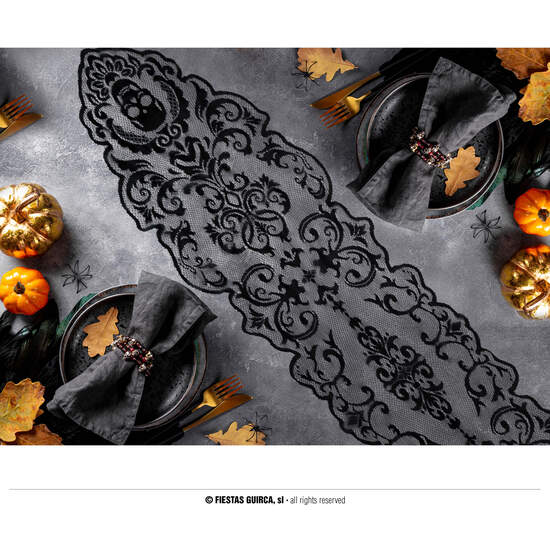 DECOR.ENCAJE NEGRO MESA, CALAVERAS 180X35 CM image 0