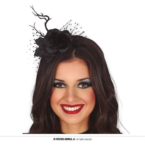 DIADEMA CON FLOR NEGRA Y VELO image 0