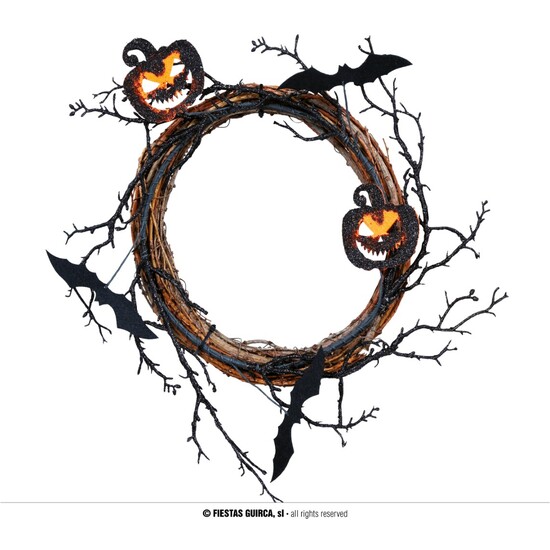 CORONA HALLOWEEN CALABAZAS, 30 CMS. image 0