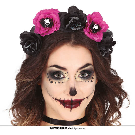 DIADEMA CATRINA FLORES NEGRAS Y ROSAS image 0