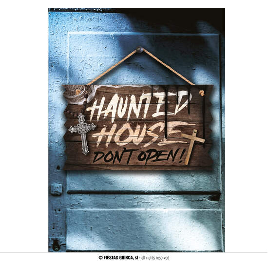 LETRERO "HAUNTED HOUSE", 35X20 CMS. MADERA image 0