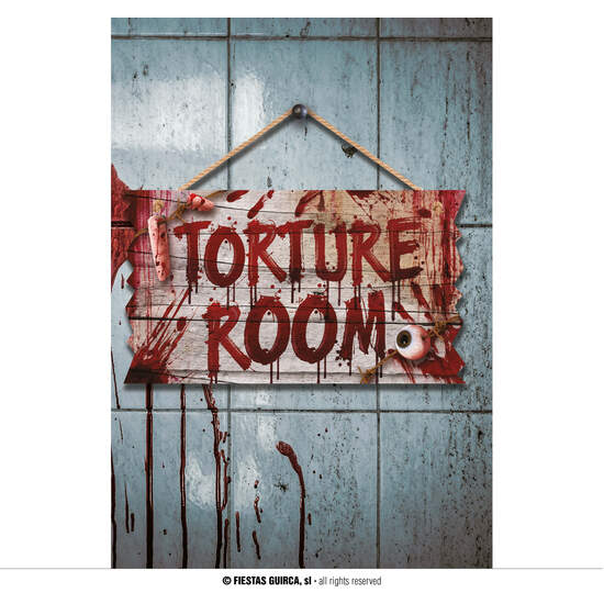 LETRERO "TORTURE ROOM", 35X20 CMS. MADERA image 0