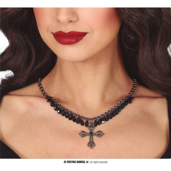 COLLAR CRUZ CON PIEDRAS NEGRAS image 0