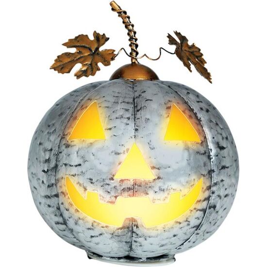 CALABAZA METALICA CON LUZ, PLATA, 16 CMS image 0