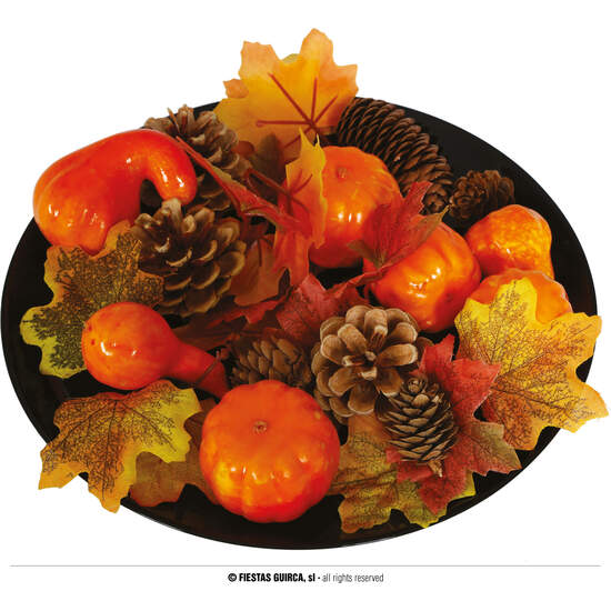 SET HOJAS DE CALABAZA PIÑAS EN CAJA DE PVC image 0