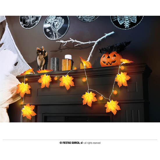 GUIRNALDA 20 LEDS HOJAS CALABAZA, PILAS, 315 CMS image 0