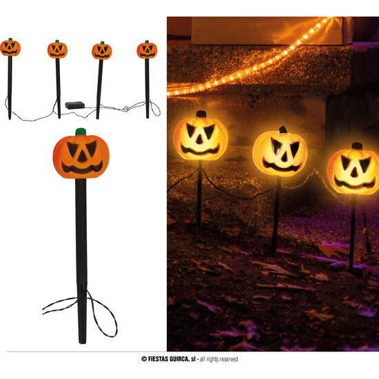 4 FAROLES CALABAZAS CON LUZ PARA JARDIN 33 CMS image 0