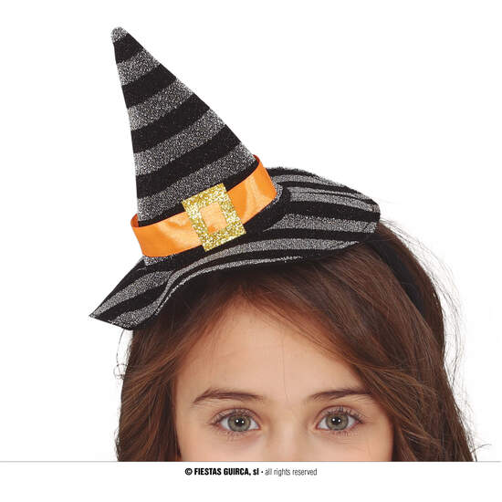 DIADEMA MINI SOMBRERO BRUJA PLATA/NEGRO image 0