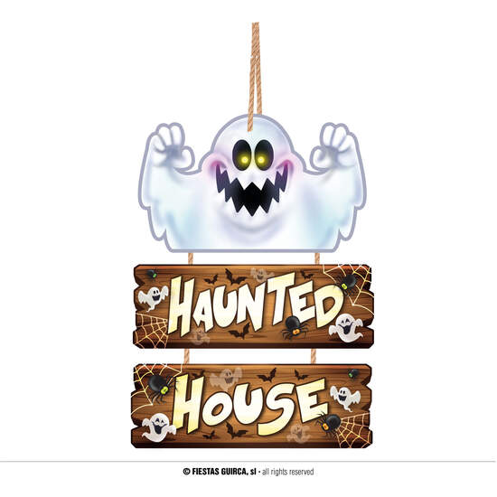 LETRERO HAUNTED HOUSE 32X21 CM MADERA image 0