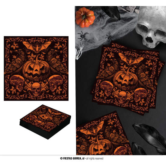 BOLSA 20 SERVILLETAS CALABAZA GOTICA 16X16 CMS image 0