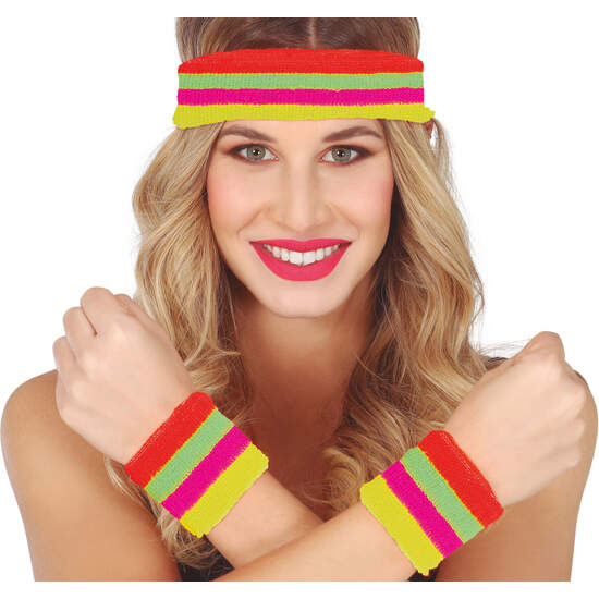CONJUNTO 2 MUÑEQUERAS Y CINTA NEON MULTIC. image 0
