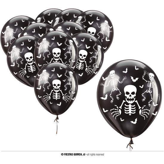 BOLSA 10 GLOBOS NEGROS ESQUELETOS 30 CMS image 0