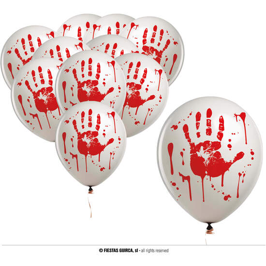 BOLSA 10 GLOBOS BLANCOS MANO SANGRE 30 CMS image 0