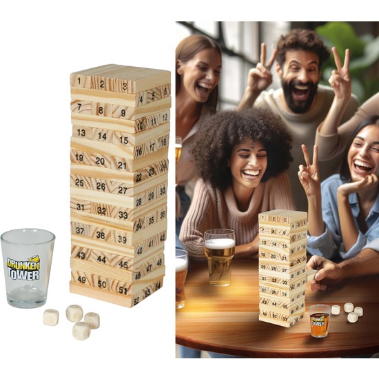 JUEGO EQUILIBRIO BLOQUES DE MADERA Y 4 VASITOS image 0