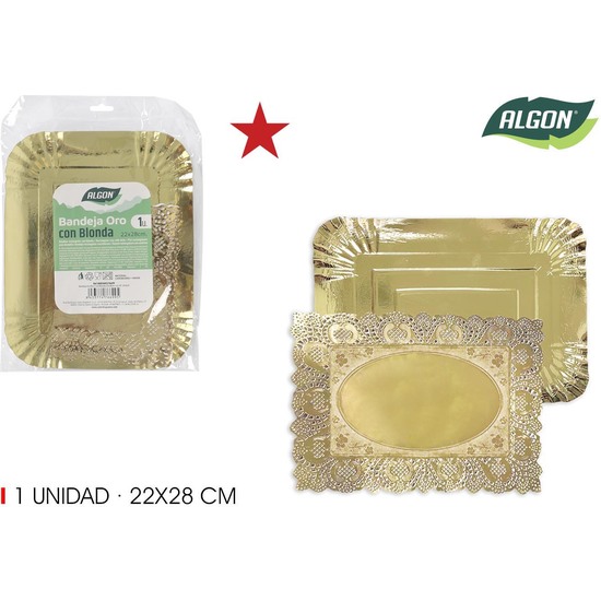 BANDEJA ORO RECT.CON BLONDA 22X28CM ALGON image 0