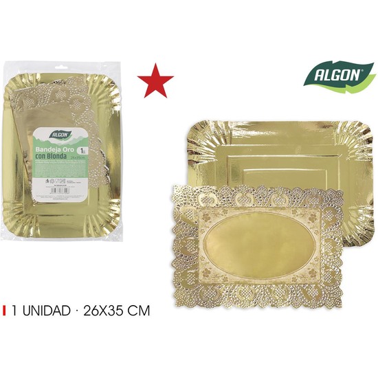 BANDEJA ORO RECT.CON BLONDA 26X35CM ALGON image 0