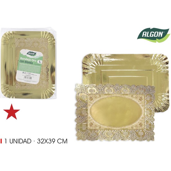 BANDEJA ORO RECT.CON BLONDA 32X39CM ALGON image 0