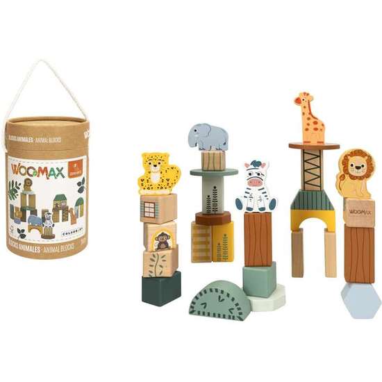 JUEGO CONSTRUCCIÓN DE MADERA ANIMALES SELVA CON 28 PIEZAS (WOOMAX) image 0