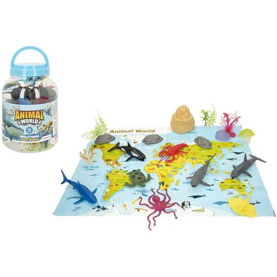 FIGURAS DE ANIMALES DEL OCEANO CON ACCESORIOS EN BOTE 16X21 CM image 0