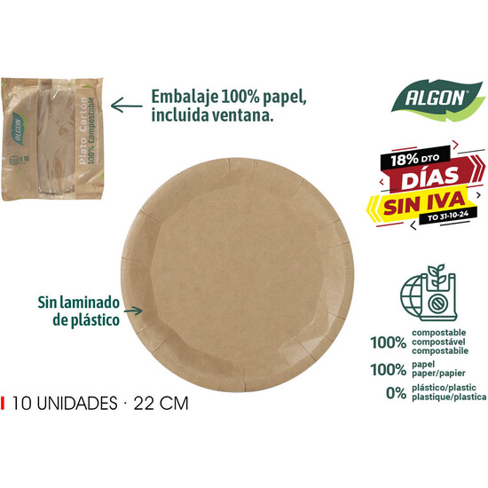 P24 SET-10PLATO RED. CARTON KRAFT 22CM ALGON image 0