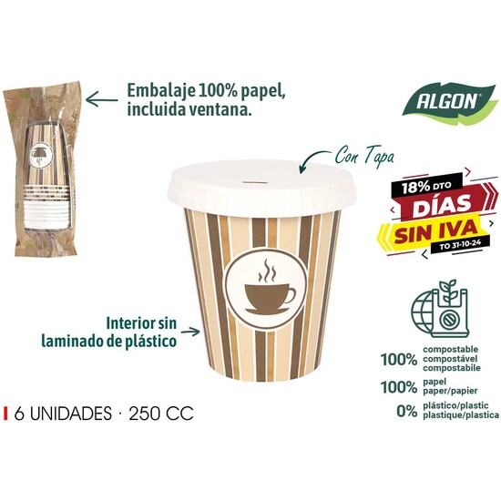 P24 SET-6 VASO CARTON CAFE C/TAPA 250CC ALGO image 0