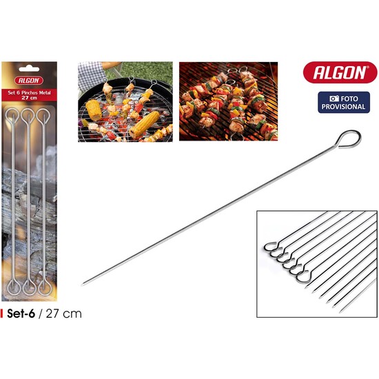 SET-6 PINCHOS METAL BARBACOA 27CM ALGON BBQ image 1