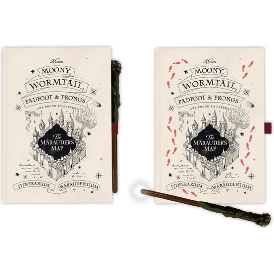 CUADERNO A5 PREMIUM + BOLIGRAFO VARITA MAPA DEL MERODEADOR HARRY POTTER image 0